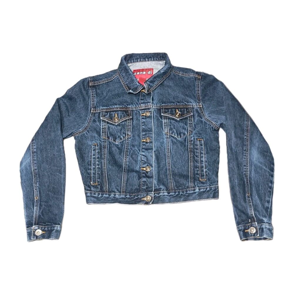 Zana Di Vintage 90s Denim Jean Jacket Cropped Medium Button Up Front Pockets Y2K